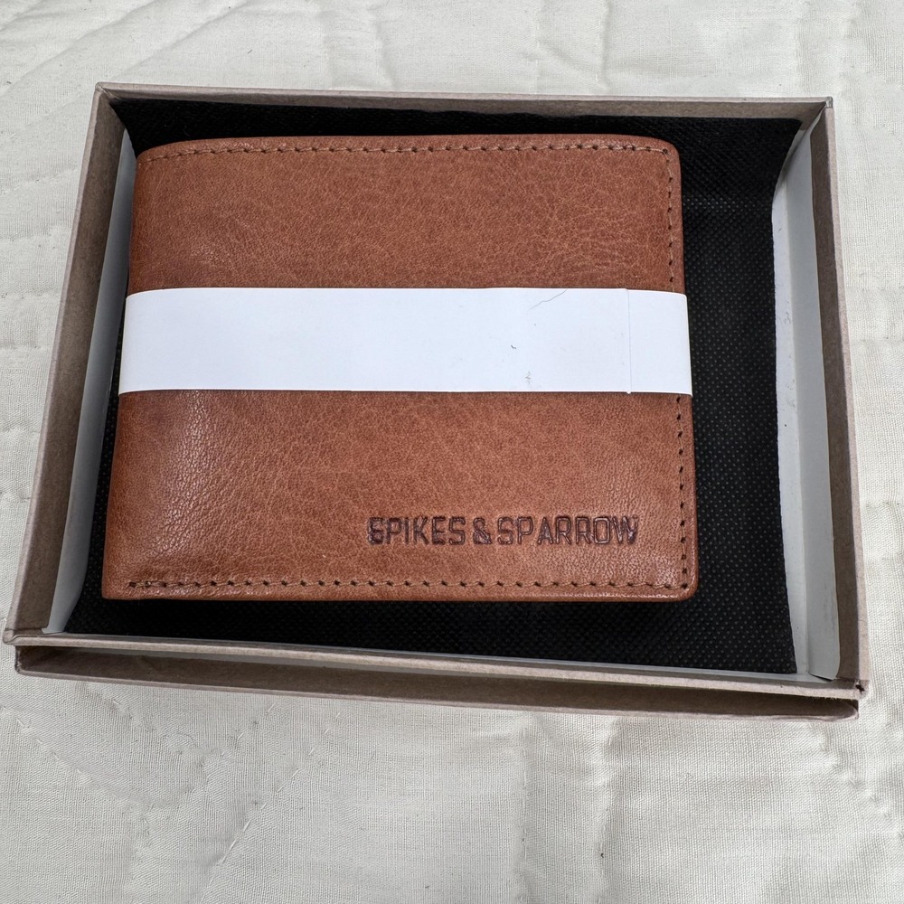 Spikes & Sparrow Mens Thomas Bifold Wallet OS Brandy Leather RFID Classic